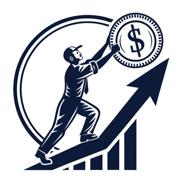 investment return silhouette logo  arrow and coin