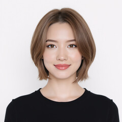 Fototapeta premium Woman With Modern Layered Bob Hairstyle Portrait