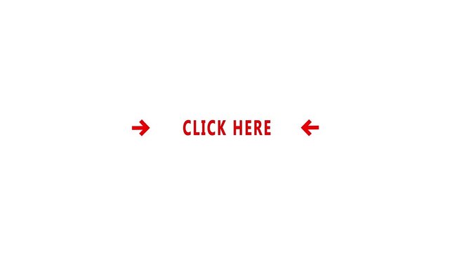 Red Click Here Text Animation with Directional Arrows and Minimal Call to Action on White Background 4k animation video