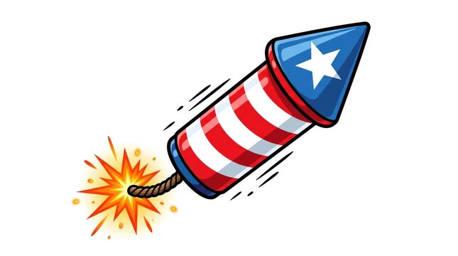 Colorful cartoon rocket launching into the sky with a bright explosion, vibrant and playful style
