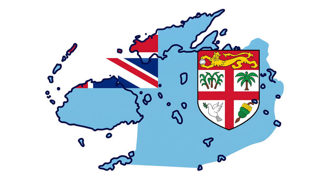 Fiji map with national flag design isolated on transparent background, detailed vector illustration of Pacific island country border for geography and travel projects.
