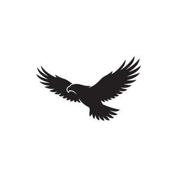 Minimalist black silhouette icon of a flying eagle or hawk