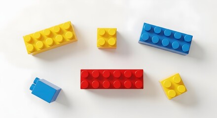 Obraz premium Various colorful plastic building blocks arranged on a white surface