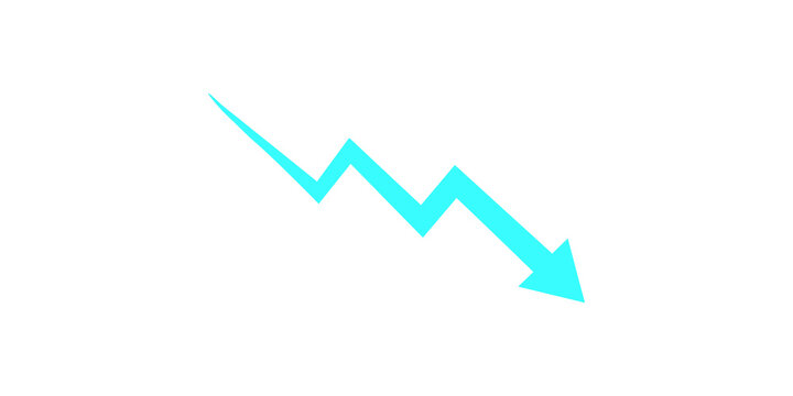 Zigzag downward trend arrow symbol for financial decline, market loss and negative performance isolated on transparent background