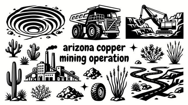 large open pit copper mine in arizona with heavy industrial excavation terraces mining roads equipment zones and rugged desert surroundings creating a productive resource industry vector
