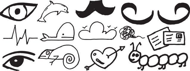 Setofvariousfunnycartoonsymbolsandiconsonwhitebackground © MorshedBD