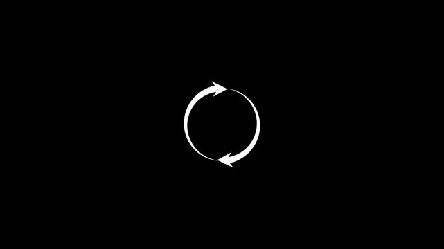 White loading refresh arrows spinning loop on black screen chroma key background