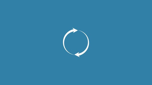 White loading refresh arrows spinning loop on cyan screen chroma key background
