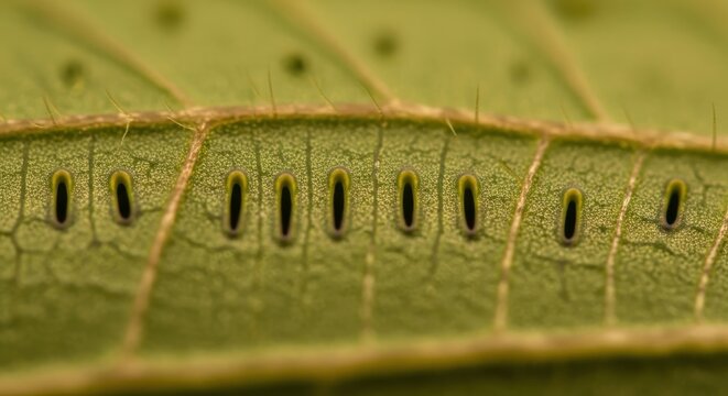 Close-up view of a green leaf's veins and stomata in nature