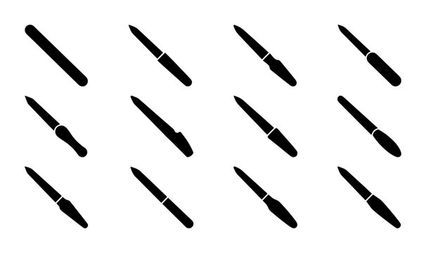 Set of 12 Black Nail Files, Manicure Tools, Beauty Accessories, Cosmetic Implements, Professional Pedicure Equipment, Vector Icons