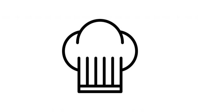 Minimal Chef Hat Outline Icon Scale Up Animation with Smooth Pop In Effect on Transparent Alpha Channel for Restaurant, Kitchen and Culinary