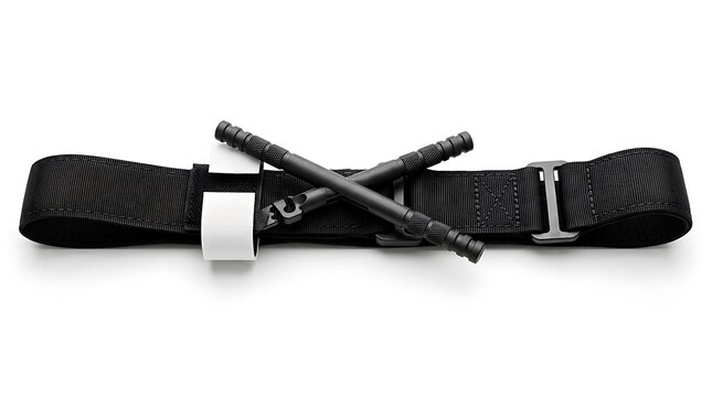 Black Tactical Medical Tourniquet for Emergency Bleeding Control on White Background