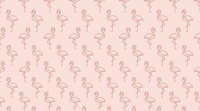 Seamless flamingo line art pattern on pink background