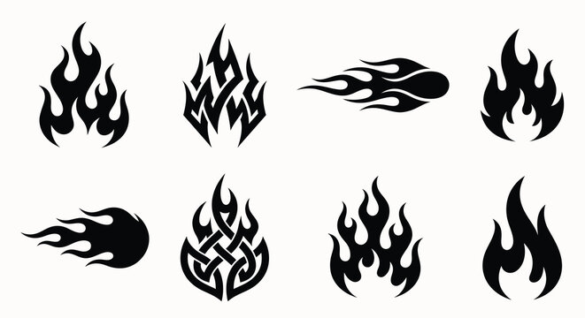 Flame shaped designs black silhouettes on a white background