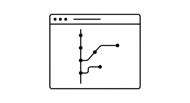 A version control git branch visualization vector image representing software development repository forks code updates workflow structure within a clean web browser window.