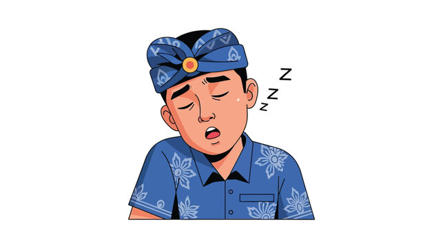Sleeping man in traditional balinese headwear silhouette
