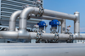 Naklejka premium Close-up of industrial pipe flange connection