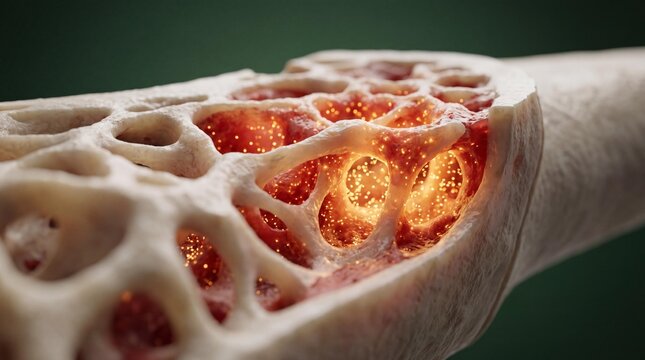 Bone marrow with glowing cells inside