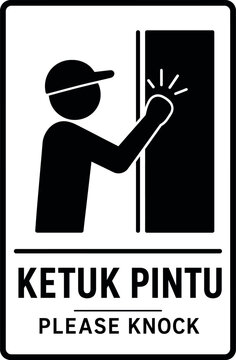 Please knock door sign with bilingual indonesian and english text