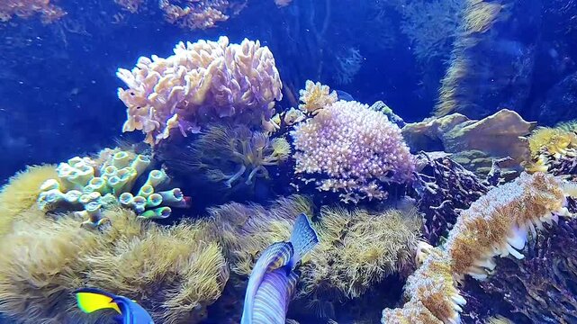 Vibrant coral reef teeming with colorful fish and marine life
