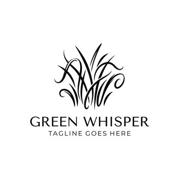 Elegant flowing grass strokes for green whisper nature organic garden growth eco friendly wellness lifestyle botanical artistic logo design