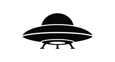 Flying saucer shape with landing gear a black silhouette against a white background silhouette ufo disc vehicle craft © Aklima