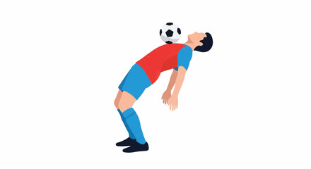 Fototapeta premium Athlete leaning back to cushion the soccer ball on the chest, perfect balance and coordination, mid-game ball control. minimalist flat vector artwork, clipart style, absolute solid block colors,
