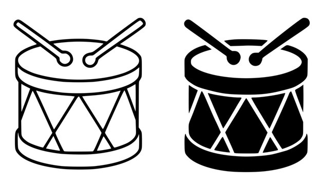 Minimalist drum icon in outline and silhouette design