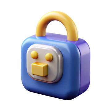3D rendered cartoon padlock icon with a friendly face during a studio render isolated on transparent background