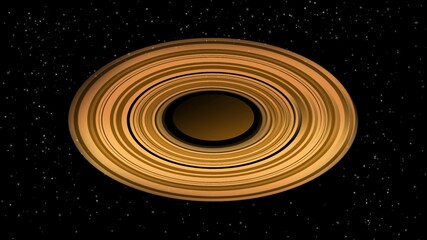 spiral golden ringed planet inspired by Saturn, Jupiter, Uranus and Neptune, floating in deep space, futuristic astronomy illustration, cosmic artwork © HARSH