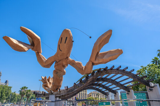The Prawn Sculpture (Gambrinus) by Mariscal at Moll de la Fusta, Barcelona, Famous Landmark, Public Art