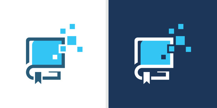 Digital book pixel technology education logo template