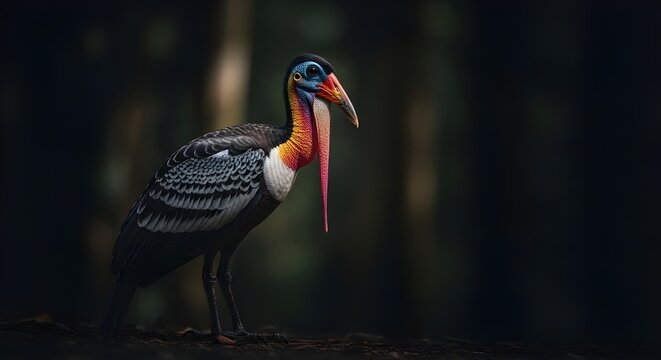 Long-wattled Umbrellabird Shadow Forest Display