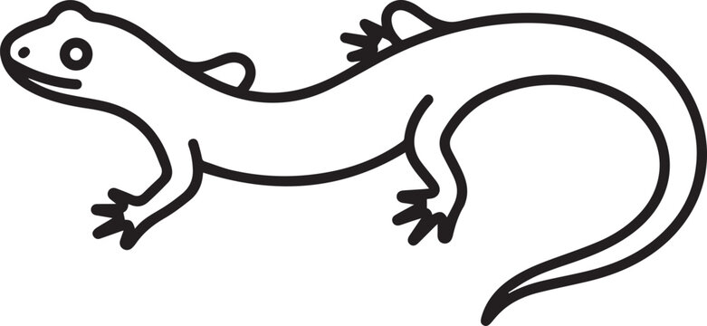 Simple black and white lizard icon, minimalist salamander vector illustration, clean reptile line art, animal graphic resource for web and print design