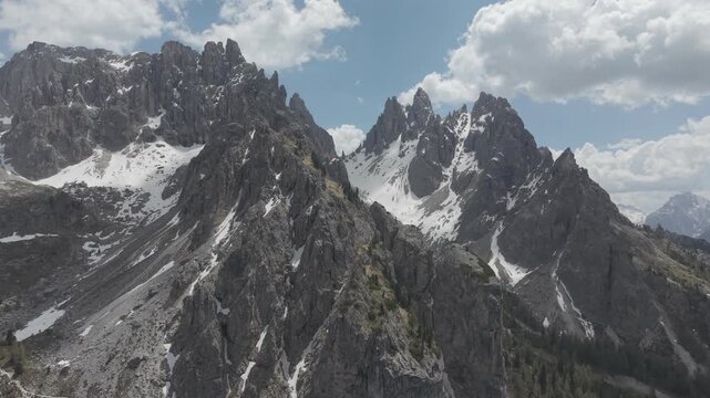 Dramatic Snow-Capped Jagged Mountain Peaks Under Blue Sky