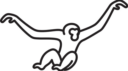 Minimalist black outline monkey vector, simple graphic gibbon illustration, playful primate icon, versatile animal design element for branding and web. © Khalid