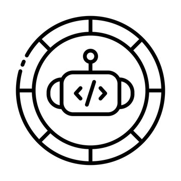 token icon. circular gauge dial with robot code symbol. AI usage measurement and processing unit. technology and analytics