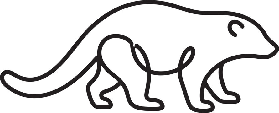 Minimalist weasel line art vector illustration, continuous black line drawing of a ferret or stoat, sleek animal icon for branding and nature designs