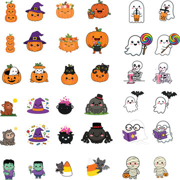 Comprehensive collection of cute halloween vector stickers for holiday decorating