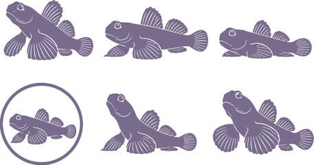 Obraz premium Yellow Watchman Goby Silhouette Icon Set Black Vector Marine Fish Collection