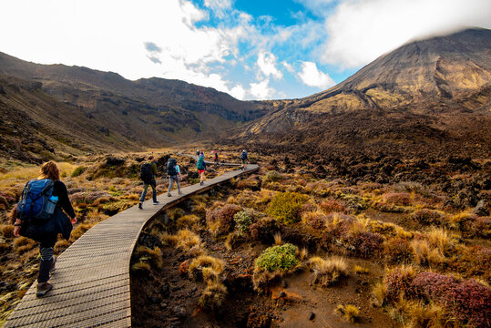 Trekkers at Tongariro Alpine Crossing - New Zealand