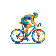 Fototapeta premium Colorful Cyclist Riding Bicycle - Geometric Low Poly Art