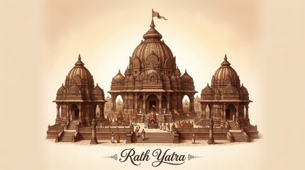 Obraz premium Detailed architectural line art sketch of Jagannath temple structure for minimalist Happy Rath Yatra design