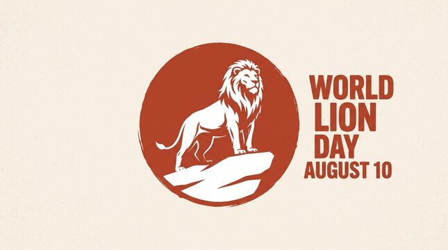 World lion day illustration with lion on a rock in a circle