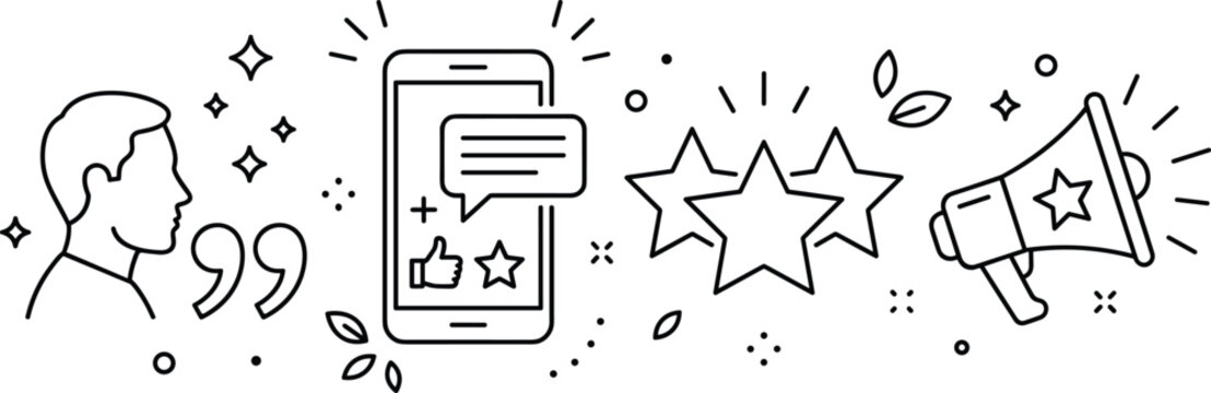 Customer review line art icon set for online feedback marketing and testimonial business promotion,