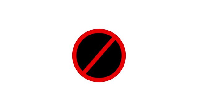 Warning, stop or no entry forbidden red circle on White background. Animation of delete, denied, ban or block icon