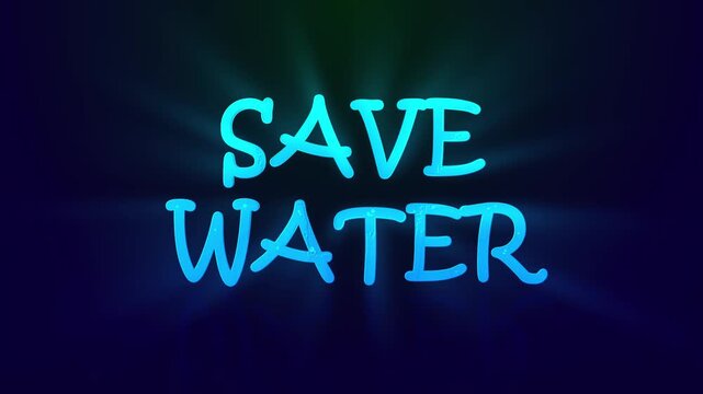 Animated save water text with liquid bubbles and blue glow effect for environmental awareness campaigns.