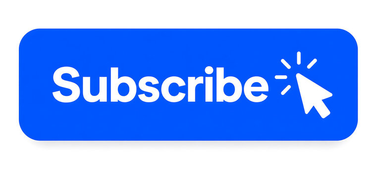 A blue button with subscribe text and a white mouse cursor clicking on it