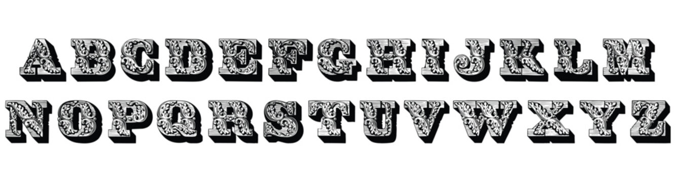 Alphabet antique original typescript font vector illustration.