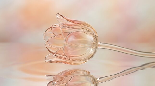 Transparent crystal glass rose flower sculpture close up on soft glowing background with sculpture transparent botanical decorative reflection aesthetic delicate ornament translucent interior